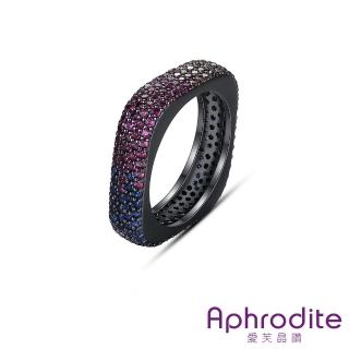 【Aphrodite 愛芙晶鑽】方型戒指 黑色戒指/微鑲繽紛彩色鋯石個性黑色極簡方型戒指(黑)