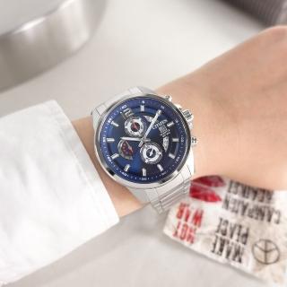 【CITIZEN 星辰】經典三眼 計時碼錶 日期 日本機芯 防水100米 不鏽鋼手錶 藍色 43mm(AN3690-56L)