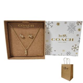 【COACH】coach 限量聖誕泰迪熊耳環項鍊套組禮盒組贈原廠紙袋