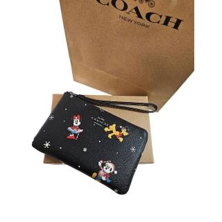 【COACH】coach&迪士尼100th限量卡通人物雪花黑底小手拿禮盒組
