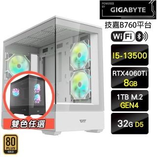 【技嘉平台】i5十四核GeForce RTX 4060Ti{隔岸觀海}電競機(I5-13500/B760/32G/1TB)
