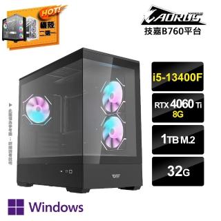 【技嘉平台】i5十核GeForce RTX4060Ti Win11P{Ai繪圖機-6W}電玩機(i5-13400F/B760/32G/1TB_M.2)