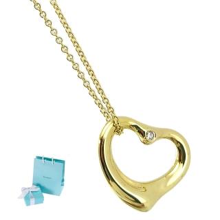 【Tiffany&Co. 蒂芙尼】18K金-鑲鑽Open Heart中款心型墜飾女用頸鍊項鍊(展示品)