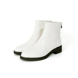 【viina】羊皮素面縫線短靴-白(短靴裸靴)