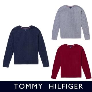 【Tommy Hilfiger】TOMMY 經典圓領袖口Logo麻花針織毛衣 上衣-女-多色組合(平輸品)