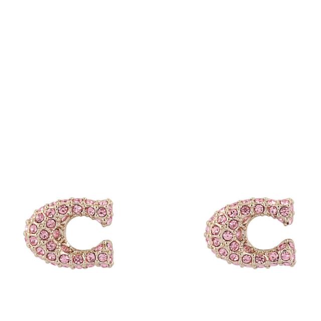 【COACH】C Logo 滿版玻璃水鑽針式耳環(多色)