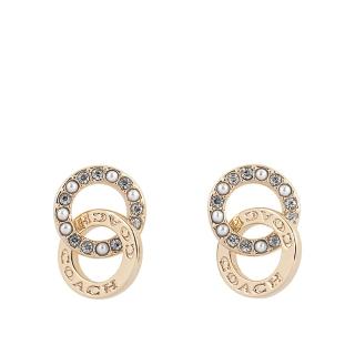 【COACH】水鑽及玻璃珍珠連扣圓圈針式耳環(金色)