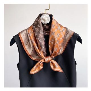 【Jun Jun】蠶絲方巾 絲巾 領巾 65x65cm(銅錢花)