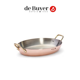 【de Buyer 畢耶】『Inocuivre 銅鍋系列』黃銅柄雙耳橢圓魚鍋32cm(無鍋蓋)
