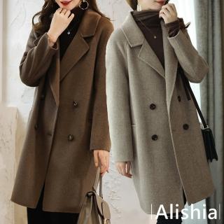 【Alishia】韓風氣質翻領中長版毛呢外套 S-2XL(現+預 卡其色 / 咖啡色 / 黑色)