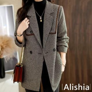 【Alishia】英倫風千鳥格寬鬆雙排西裝外套 M-2XL(現+預 千鳥格)