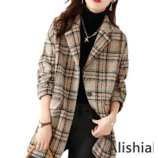 【Alishia】日韓休閒時尚格紋保暖西裝外套 S-2XL(現+預 米色)