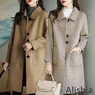 【Alishia】韓風純色顯瘦中長版毛呢大衣外套 M-3XL(現+預 卡其色 / 駝色 / 灰色 / 咖啡色 / 黑色)