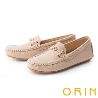 【ORIN】牛皮金屬飾釦洞洞平底鞋(粉紅)