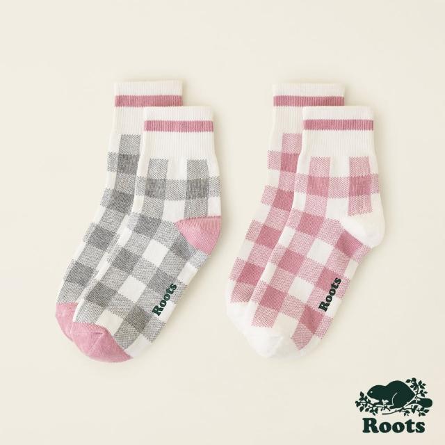 【Roots】Roots配件-經典小木屋系列 格紋元素舒適踝襪-2入組(粉紅色)