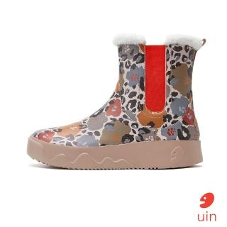 【uin】西班牙原創設計 女鞋 短靴 花間豹紋彩繪休閒鞋W1790978(彩繪)