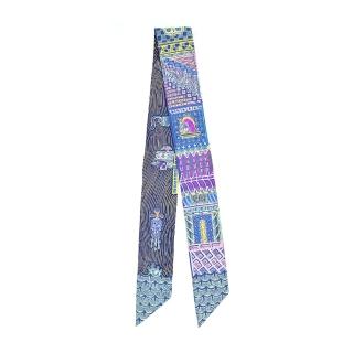 【Hermes 愛馬仕】Super Silk Quest Twilly絲巾(鈷藍/玫瑰/黃)