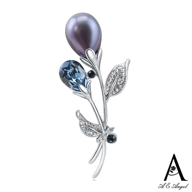 【ANGEL】氣質散發珍珠閃耀鋯石2用胸針別針(藍+紫色)