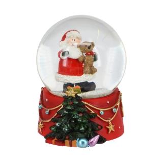 【YU Living 信歐傢居】日本進口 聖誕老人與小熊聖誕樹造型雪花球 3吋高(紅色/水晶球 桌上擺飾)