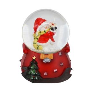 【YU Living 信歐傢居】日本進口 聖誕雪人聖誕樹造型雪花球 3吋高(紅色/水晶球 桌上擺飾)