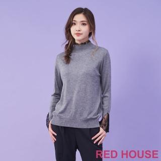 【RED HOUSE 蕾赫斯】蕾絲繡花布剪接針織衫(共2色)