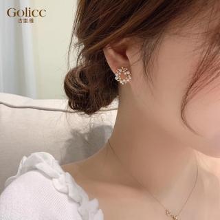 【Golicc】簍空 花朵 珍珠 耳環(飾品 耳飾 耳釘 耳環 耳墜 禮物 FUN4購物節)