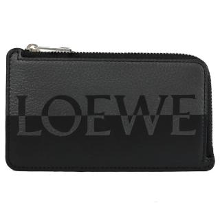 【LOEWE 羅威】經典LOGO印花雙色小牛皮信用卡名片零錢包(黑灰)