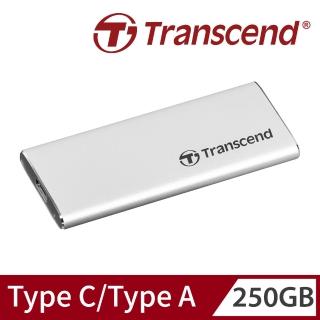 【Transcend 創見】ESD260C 250GB USB3.1/Type C 雙介面行動固態硬碟-晶燦銀(TS250GESD260C)