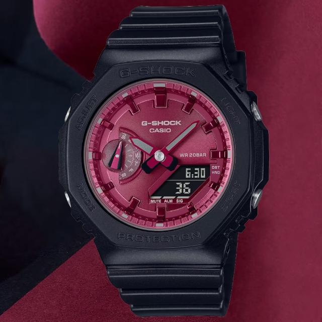 【CASIO 卡西歐】G-SHOCK WOMEN 非凡洋紅 時尚黑紅 八角雙顯腕錶 女王節(GMA-S2100RB-1A)