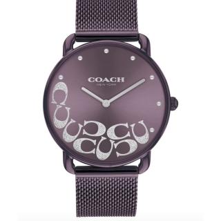 【COACH】官方授權C2 經典大C面 紫色米蘭錶帶 女錶-37mm-贈高級9入首飾盒(CO14504339)