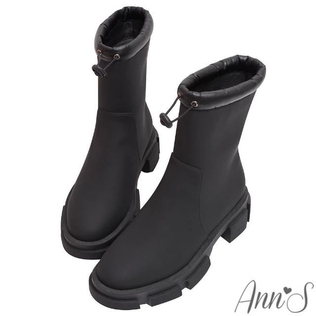 【Ann’S】防潑水材質-澎澎抽繩顯瘦超輕量厚底短靴(黑)