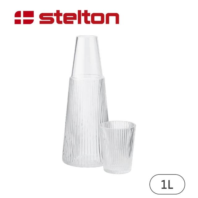 【Stelton】線條玻璃水瓶/1L(附水杯)