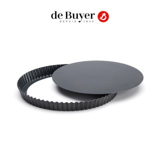 【de Buyer 畢耶】『輕礦藍鐵烘焙系列』圓形波浪邊塔模30cm(底部脫模設計)
