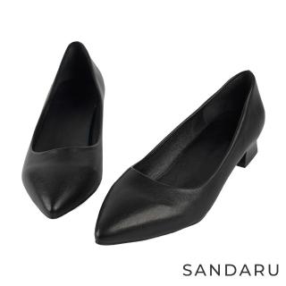 【SANDARU 山打努】跟鞋 通勤素面尖頭低跟包鞋(黑)