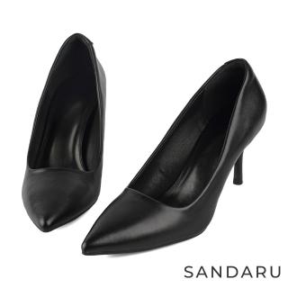 【SANDARU 山打努】跟鞋 俐落尖頭素面細高跟包鞋(黑)