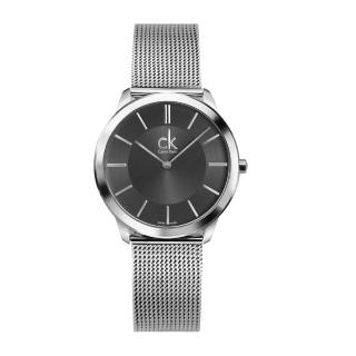 【Calvin Klein 凱文克萊】minimal系列 銀色系 極簡logo 灰黑面 米蘭帶 手錶 對錶 CK錶 35mm(K3M22124)