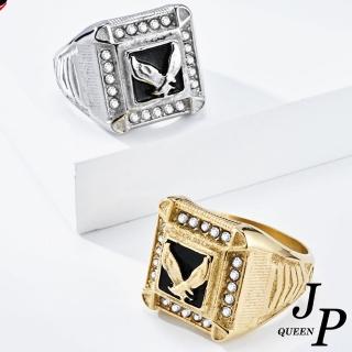 【Jpqueen】老鷹方形印章滿鑽寬版鈦鋼戒指(2色戒圍可選)