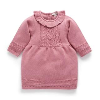 【Purebaby】澳洲有機棉 女童洋裝/連衣裙 粉紅色(女童 童裝 針織)