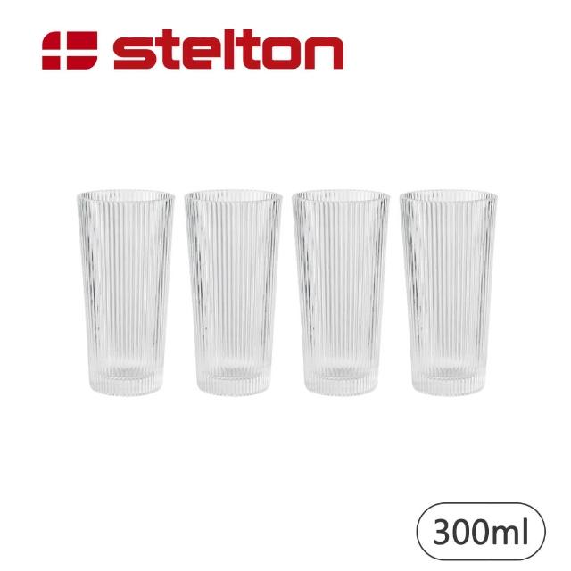 【Stelton】線條玻璃長飲水杯4入組/300ml