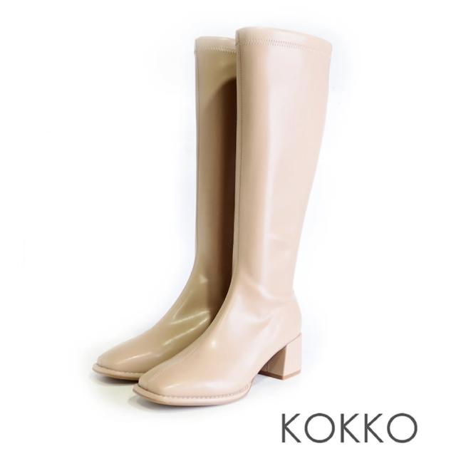 【KOKKO 集團】極度顯瘦包覆彈力貼腿方頭長靴(卡其色)