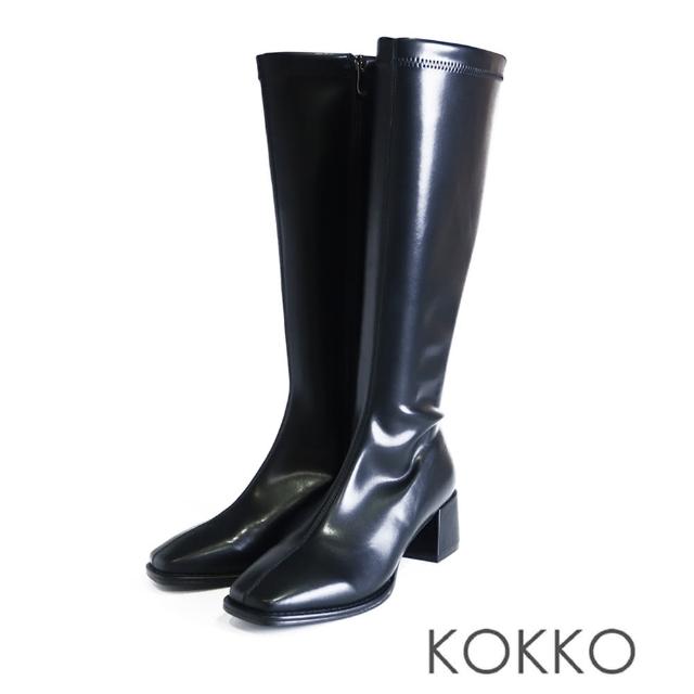 【KOKKO 集團】極度顯瘦包覆彈力貼腿方頭長靴(黑色)