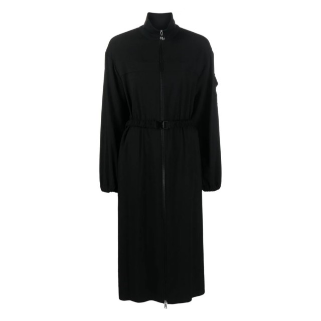 【MONCLER】時尚流行拉鍊立領長袖洋裝附腰帶(黑)