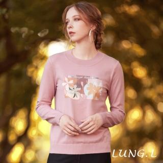【LUNG.L 林佳樺】L827A 粉色小高領前胸貼布繡長袖女裝毛衣針織衫(保暖 秋冬款)