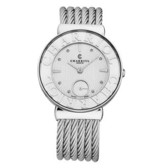 【CHARRIOL 夏利豪】官方授權 NEW 銀色波紋可拆式鎖鍊腕錶 珍珠母貝-33mm(ST30SC560017)