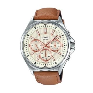 【CASIO 卡西歐】商務型錶款 皮革錶帶 三眼指針型男錶(MTP-E303L)