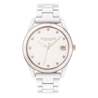 【COACH】官方授權C2 優雅晶鑽陶瓷腕錶 白 36mm-贈高級9入首飾盒(CO14503263)