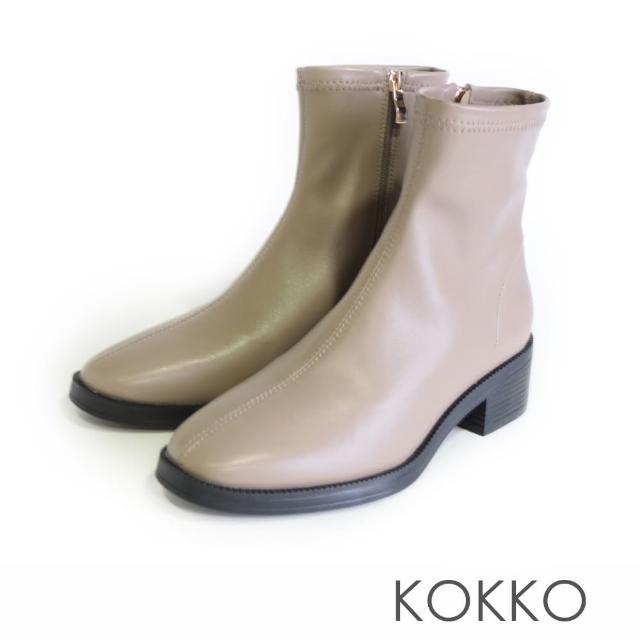 【KOKKO 集團】超舒適百搭素面方頭彈力短靴(駝灰色)