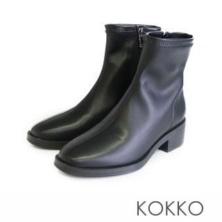 【KOKKO 集團】超舒適百搭素面方頭彈力短靴短靴(黑色)