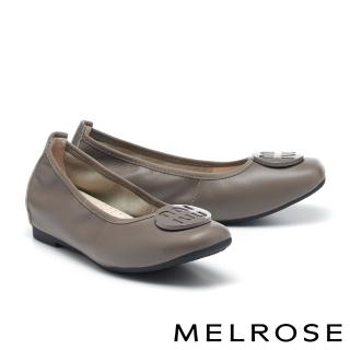 【MELROSE】美樂斯 沉穩典雅造型釦牛皮方頭平底鞋(可可)