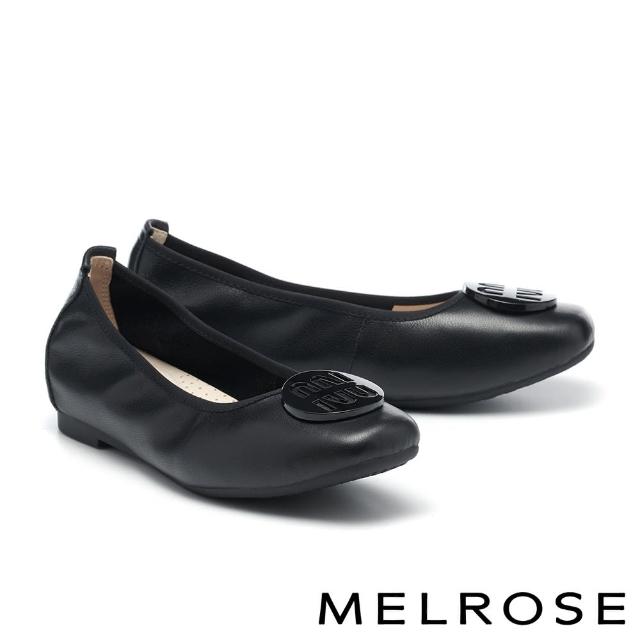 【MELROSE】美樂斯 沉穩典雅造型釦牛皮方頭平底鞋(黑)